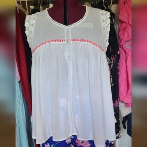 Crown & Ivy White Sleeveless Top with Pink Accents